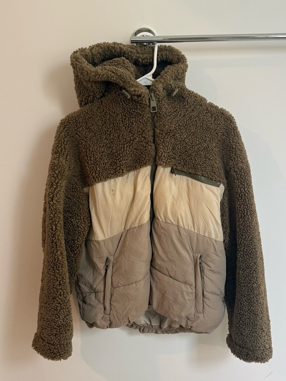 Zara Brown Sherpa Jacket with Cream & Taupe Panels